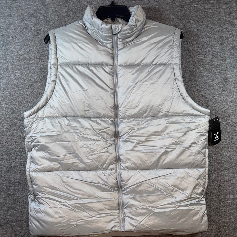 Xersion Mens Puffer Vest Large Sleeveless Full Zip Lightweight Nickle Gray NEW